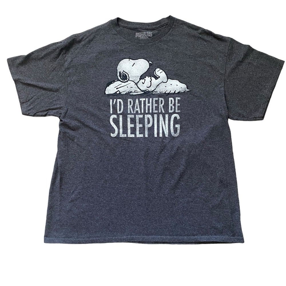Peanuts Snoopy Graphic Tee Crew Neck Short Sleeve Grey I'd Rather Be Sleeping XL